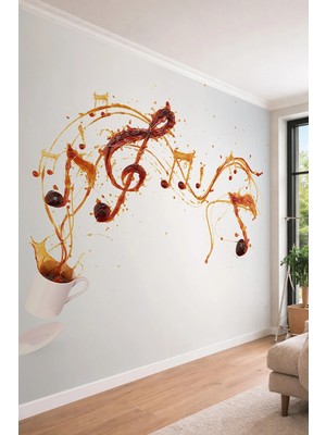 Dreamwall Kahve Sıçraması ve Müzik Notaları Temalı Mutfak & Kafe Için Tek Parça Tekstil Duvar Kağıdı