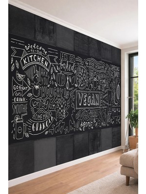 Dreamwall Menü Yazı Desenli Tekstil Duvar Kağıdı Kafe ve Ofis Dekoru