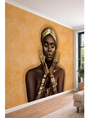 Dreamwall Gold Detaylı Egzotik Kadın Portresi Modern Sanat Temalı Tek Parça Tekstil Duvar Kağıdı