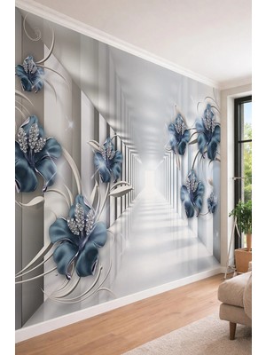 Dreamwall 3 Boyutlu Derinlik Etkili Sonsuz Koridor ve Kristal Çiçekli Tek Parça Tekstil Duvar Kağıdı