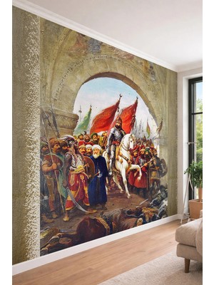 Dreamwall Istanbulun Fethi Fatih Sultan Mehmet ve Ordusu Yağlı Boya Görünümlü Tekstil Duvar Kağıdı