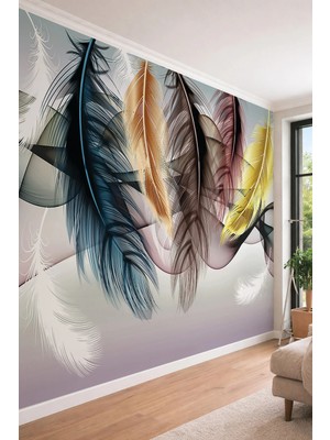 Dreamwall Renkli Kuş Tüyü Desenli Soyut Modern Antre ve Salon Için Tek Parça Tekstil Duvar Kağıdı