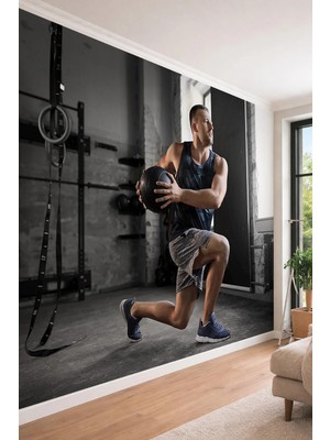 Dreamwall Spor Salonu ve Fitness Temalı Crossfit Motivasyon Görselli Tek Parça Tekstil Duvar Kağıdı