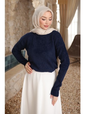 İmaj Butik Lacivert Bisiklet Yaka Angora Yumoş Triko Kazak