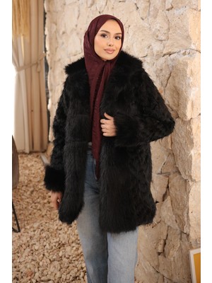 İmaj Butik Siyah Astarlı Cepli Kürk Kaban