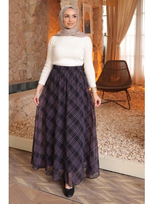 İmaj Butik Siyah Bel Lastikli Astarlı Şifon Etek