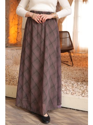 İmaj Butik Haki Bel Lastikli Astarlı Şifon Etek