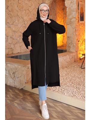 İmaj Butik Siyah Kol Lastikli Kapüşonlu Kap