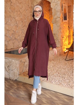 İmaj Butik Mürdüm Kol Lastikli Kapüşonlu Kap