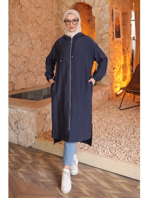 İmaj Butik Lacivert Kol Lastikli Kapüşonlu Kap