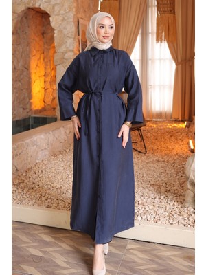 İmaj Butik Lacivert Oversize Düğmeli Tesla Elbise