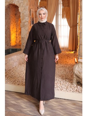 İmaj Butik Kahverengi Oversize Düğmeli Tesla Elbise