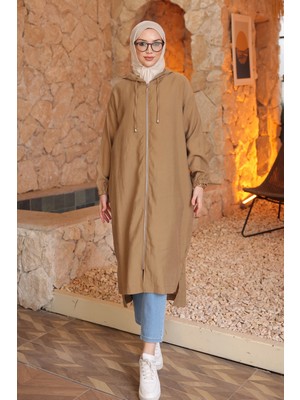 İmaj Butik Camel Kol Lastikli Kapüşonlu Kap