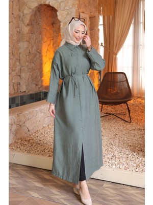 İmaj Butik Çağla Oversize Düğmeli Tesla Elbise