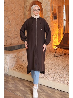 İmaj Butik Kahverengi Kol Lastikli Kapüşonlu Kap