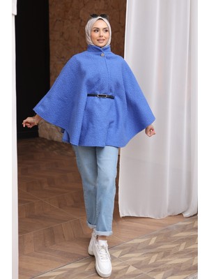 İmaj Butik Mavi Kemerli Buklet Panço