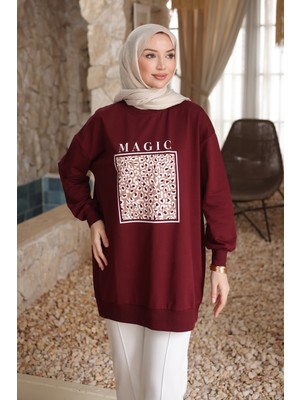 İmaj Butik Bordo Bisiklet Yaka Baskılı Sweat