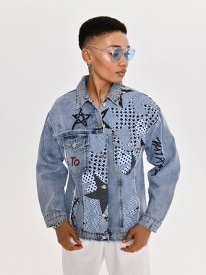 Veto 2548 Yıldızlı Jean Ceket Mavi