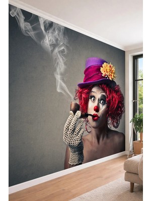 Dreamwall Dramatik Palyaço Figürlü ve Pipo Detaylı Portre Temalı Tek Parça Tekstil Duvar Kağıdı