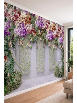 Dreamwall Çiçekli Bahçe Temalı 3D Derinlik Etkili Modern Tek Parça Tekstil Duvar Kağıdı