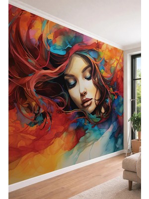 Dreamwall Sanatsal Soyut Kadın Portresi Renkli Dışavurumcu Tek Parça Tekstil Duvar Kağıdı