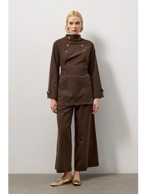 Molene Kahverengi Belden Bağlamalı Kruvaze Düğmeli Gömlek