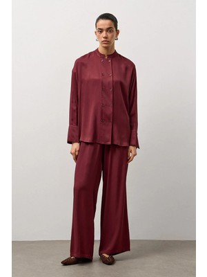 Molene Bordo Çift Düğmeli Hakim Yaka Gömlek