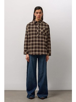 Molene Kahverengi Ekose Tek Cepli Tunik