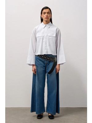 Molene Beyaz Geniş Kol Mini Gömlek