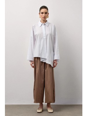 Molene Beyaz Asimetrik Oversize Gömlek