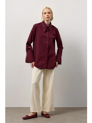 Molene Bordo Çift Manşetli Regular Gömlek