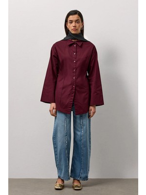 Molene Bordo Pensli Fitted Poplin Gömlek