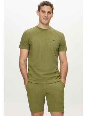 Ucla Taylor Haki Bisiklet Yaka Krinkıl Hafif Kumaş Metal Logolu Standard Fit Erkek Tshirt