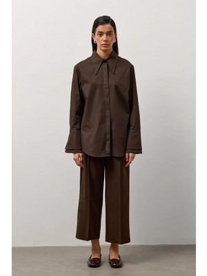 Molene Kahverengi Çift Manşetli Regular Gömlek