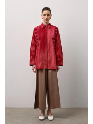 Molene Kırmızı Sırt Roba Kesimli Çizgili Gömlek