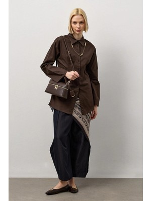 Molene Kahverengi Pensli Fitted Poplin Gömlek