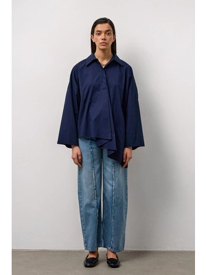 Molene Lacivert Asimetrik Oversize Gömlek