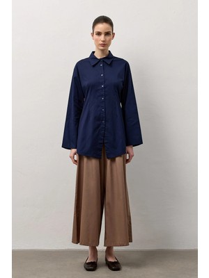 Molene Lacivert Pensli Fitted Poplin Gömlek