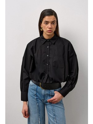 Molene Siyah Mini Balon Kol Gömlek