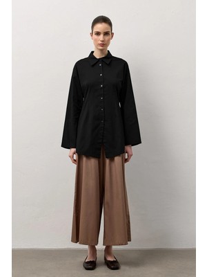 Molene Siyah Pensli Fitted Poplin Gömlek