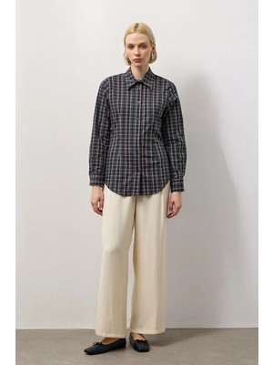 Molene Yeşil Belden Oturmalı Ekose Gömlek