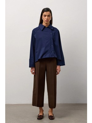 Molene Lacivert Yandan Düğmeli A Form Gömlek
