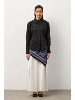 Molene Siyah Gizli Patlı Düz Kesim Gömlek