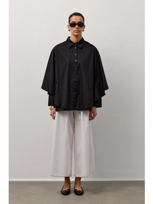 Molene Siyah Pelerin Poplin Gömlek