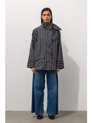 Molene Yeşil Ekose Desen Yaka Detaylı Gömlek