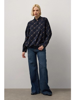 Molene Lacivert Ekose Desen Gömlek