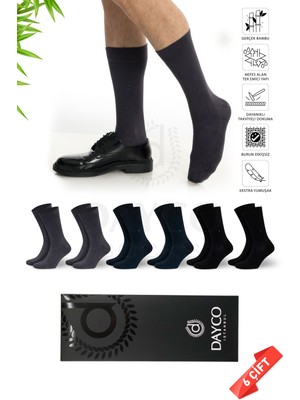 Dayco Premium Dikişsiz Klasik Uzun Yazlık Erkek Bambu Soket Çorap 6lı Hediyelik Kutulu Asorti Set