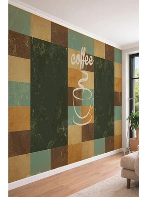 Dreamwall Coffee Yazılı Geometrik Desenli Tekstil Duvar Kağıdı - Kafe ve Ofis Dekoru