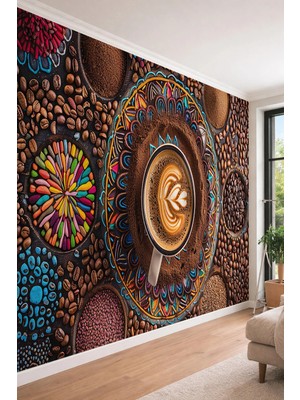 Dreamwall Mandala Kahve Çekirdeği Desenli Tek Parça Tekstil Duvar Kağıdı