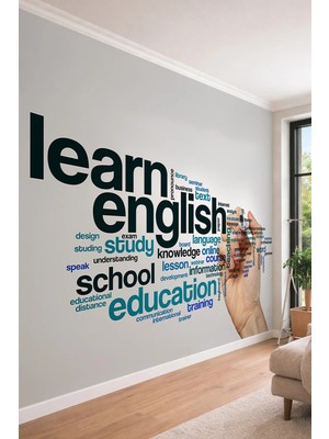 Dreamwall "learn English" Temalı Dil Kursu ve Çalışma Odası Için Tipografik Tekstil Duvar Kağıdı